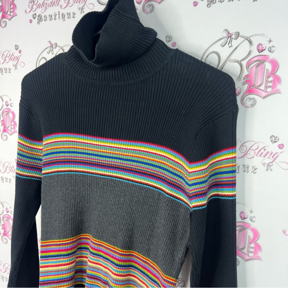 Pierre Cardin sweater stripes Navy Multicolor Striped Turtleneck Sweater - Picture 4 of 7